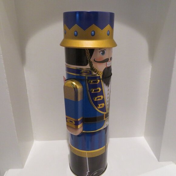 Christmas Blue Nutcracker Tin Can Silver Crane Co. Keepsake Gift Empty Container - Picture 5 of 13